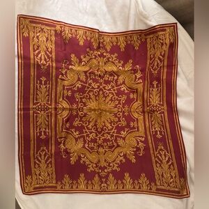 Ornate Gold & Burgundy Decorative Smithsonia Silk Vintage Scarf 30”